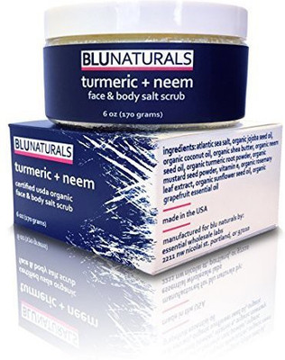 

Blu Naturals Neem And Turmeric Scrub For Face And Body Sea Salt Usda Organic Jojoba Vitamin E Coconut Shea Rosemary And Grapefruit Jar Scrub(177.45 ml)