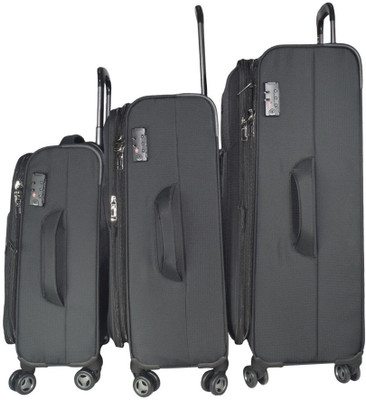 

TRAWORLD Jupiter-1004 set of 3 (20''+24''+28'' ) 4Wheel Trolley Bag - Black Expandable Check-in Luggage -  inch(Black