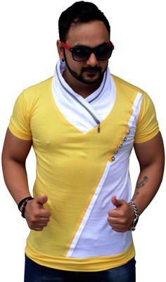 

Black Collection Solid Men's Flap Collar Neck Yellow T-Shirt