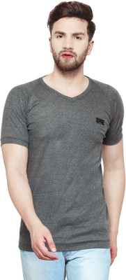 AD & AV Solid Men V Neck Grey T-Shirt