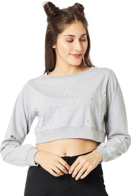 Miss Chase Casual Full Sleeve Solid Women Grey Top