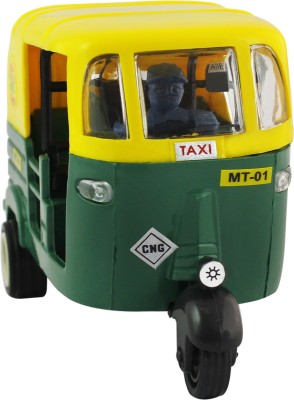 Shinsei Pull Back Deluxe CNG Auto Rickshaw | Miniature Scaled Models || Dinky Cars | Green,Yellow(Multicolor, Pack of: 1)
