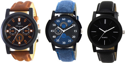 

Om Designer Analogue Multicolor Brown Blue Black Dial Men's & Boy's Watch (Pack of 3) Watch - For Men