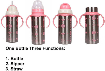 

Ole Baby Kids Multifunctional 3 in 1 Stainless Steel Feeding Bottle - 180ml (PINK) - 180 ml(Pink)