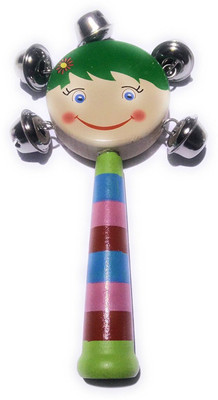 

BuzyKart Colorful Wooden Rainbow Handle Jingle Bell Rattle Toy With Top Round Face Rattle(Multicolor)