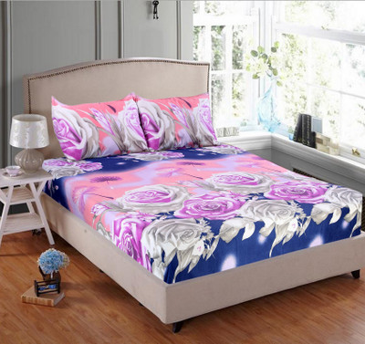 AGIDECOR 120 TC Polyester Double Floral Flat Bedsheet(Pack of 1, Blue)