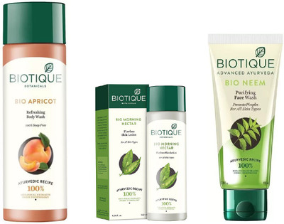 

BIOTIQUE BIO Apricot Refreshing Body Wash, Morning Nectar Flawless Skin Moisturizer, Neem Purifying Face Wash(Set of 3)