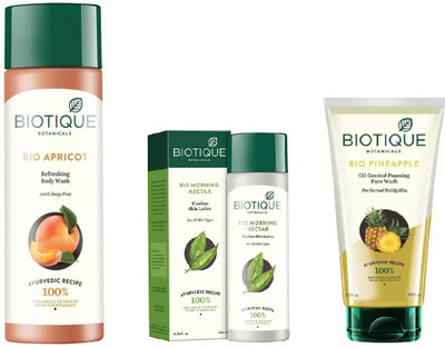 

BIOTIQUE BIO Apricot Refreshing Body Wash, Morning Nectar Flawless Skin Moisturizer, Pineapple Oil Control Foaming Face Wash(Set of 3)