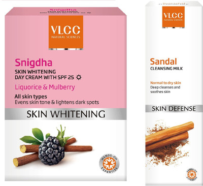 

VLCC Skin whitening snigdha day cream spf 25 50gm + Sandal cleansing milk 100ml(Set of 2)