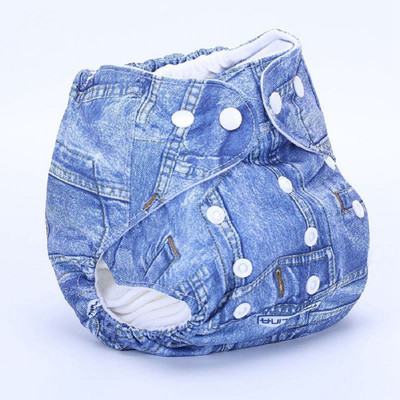 

Baby Shopiieee Baby Adjustable Washable Reusable Cloth Diaper Pocket Nappy Cover With 1 Microfiber Insert Pad - Denim Blue - XL