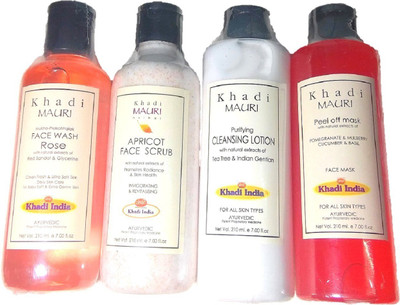 

khadi mauri khadi Herbal Rose Mini Facial KIt Combo of Four -Rose Face Wash+Cleansing Lotion+Apricot Scrub +Peel off Mask 840 ml(Set of 4)