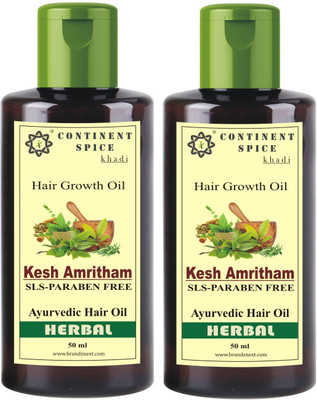 

Continent Spice Khadi Kesh Amritham Herbal Hair Growth Oil (50ml) Pack of 2 - SLS & Paraben Free Hair Oil(50 ml)