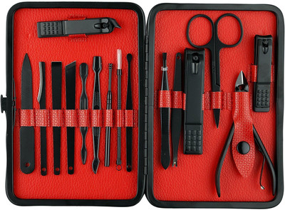 

Foolzy Manicure Set Nail Clippers,16 in 1 Professional Stainless Steel Nail Scissors Grooming Kit with Black Leather Travel Case(16 ml, Set of 16)