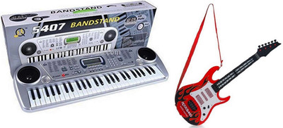 

FEMININE STYLE COMBO OF 54 Keys Musical Keyboard Piano With Microphone & Musical Guitar with light and sounds for kids(Multicolor)