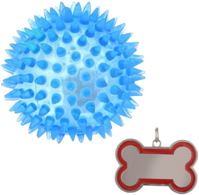 

Pet Needs LED Light-up Spike Squeaky Ball with Free Collar Charm for Puppy-Small Rubber Fetch Toy, Ball For Dog