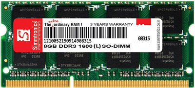 SIMTRONICS 8 gb ddr3l laptop1600 DDR3 8 GB (Single Channel) Laptop (Simmtronics 8GB DDR3L 1600MHz SODIMM Laptop Ram)