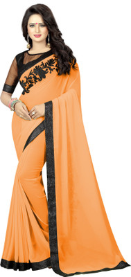 Glamory Saree Embroidered Bollywood Georgette Saree(Orange, Black) Flipkart