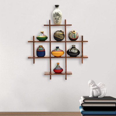 ExclusiveLane Warli Hand-Painted Wooden Frame (13 Inch) with 8 Terracotta Mini Pots Wall Hanging Decorative Showpiece - 33 cm(Wood, Terracotta, Brown, Multicolor) ExclusiveLane Warli Hand-Painted Wooden Frame (13 Inch) with 8 Terracotta Mini Pots Wall Hanging Decorative Showpiece - 33 cm(Wood, Terracotta, Brown, Multicolor)