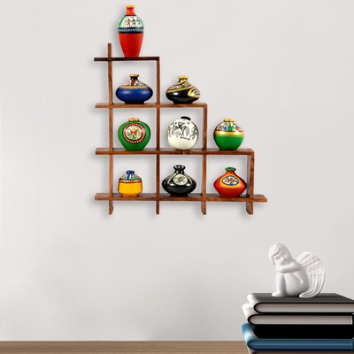 ExclusiveLane Warli Hand-Painted Wooden Frame (13 Inch) with 9 Terracotta Mini Pots Wall Hanging Decorative Showpiece - 33 cm(Brass, Brown, Multicolor) ExclusiveLane Warli Hand-Painted Wooden Frame (13 Inch) with 9 Terracotta Mini Pots Wall Hanging Decorative Showpiece - 33 cm(Brass, Brown, Multicolor)