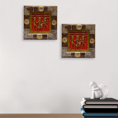 ExclusiveLane Warli Hand-Painting With Dhokra Figurines (8.3 Inch) Set of 2 Wall Hanging Showpiece Decorative Showpiece - 21 cm(Wood, Gold, Red) ExclusiveLane Warli Hand-Painting With Dhokra Figurines (8.3 Inch) Set of 2 Wall Hanging Showpiece Decorative Showpiece - 21 cm(Wood, Gold, Red)