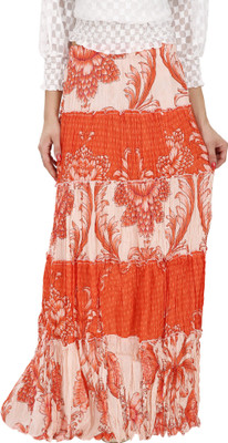 

Svt Ada Collections Floral Print Women's Regular Orange Skirt