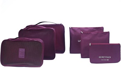 HOUSE OF QUIRK Polyester Travel Storage Bag (43.99 cm x 30 cm x 3.99 cm, Set of 6, Maroon)(Maroon)