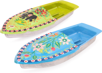 In junkyard Hand Painted Animal and Flower Print Steam Boat with Free Dropper (Set of 2)(Multicolor)
