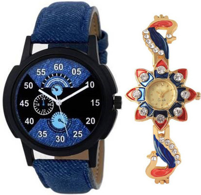 SPLAZOS Set Of Two Leather And Metal Strap Couple Combo 002 Analog Watch  - For Boys & Girls