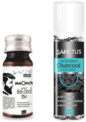 

SANCTUS Moonch & Beard Oil AND Activated Charcoal Face Wash Combo (30ml + 100ml)(Set of 2)