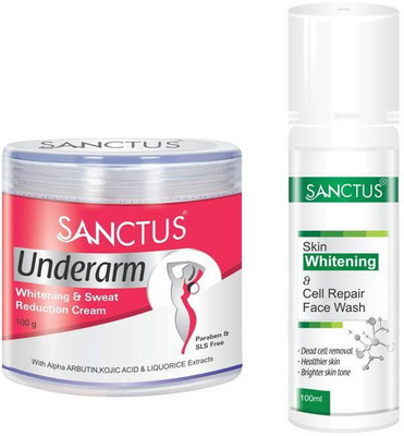 

SANCTUS Underarm Whitening & Sweat Reduction Cream AND Skin Whitening & Cell Repair Face Wash Combo (100gm + 100ml)(Set of 2)