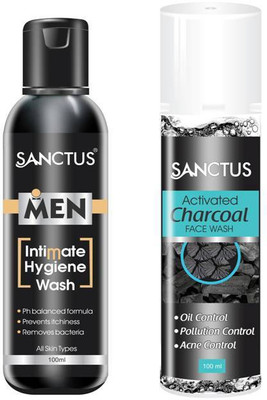 

SANCTUS Intimate Hygiene Wash For Men & Activated Charcoal Face Wash Combo (100ml + 100ml)(Set of 2)