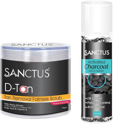

SANCTUS D-TAN Tan Removal Fairness Scrub & Activated Charcoal Face Wash Combo (100gm + 100ml)(Set of 2)