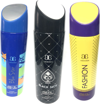 Arochem BlueStar , BlackJack & Fashion Deodorant Spray - For Men & Women(600 ml, Pack of 3)
