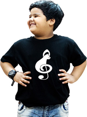 HEYUZE Boys Printed Cotton Blend T Shirt(Black, Pack of 1)