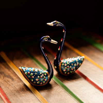 ExclusiveLane Meenakari Art Metal Hand-Crafted Swan (Set of 2) Home Decor Decorative Showpiece - 11 cm(Iron, Blue) ExclusiveLane Meenakari Art Metal Hand-Crafted Swan (Set of 2) Home Decor Decorative Showpiece - 11 cm(Iron, Blue)