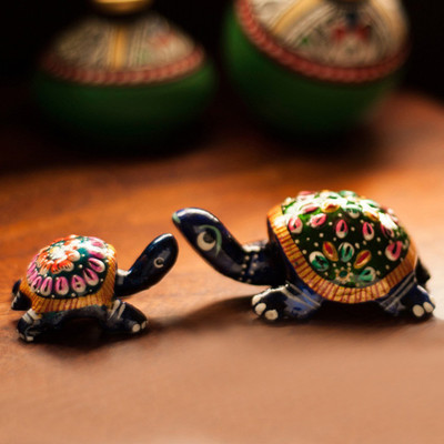ExclusiveLane Set of Meenakari Royal Blue Metal Tortoise Hand Enamelled Decorative Showpiece - 3 cm(Iron, Blue) ExclusiveLane Set of Meenakari Royal Blue Metal Tortoise Hand Enamelled Decorative Showpiece - 3 cm(Iron, Blue)