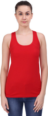 Status Apparels Casual Sleeveless Solid Women Red Top