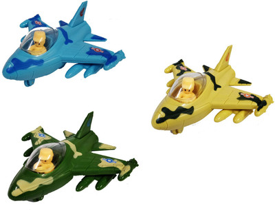 

Emob Pack of 3 Push and Go Friction Powered Army Military Fighter Plane Toy for Kids(Multicolor)