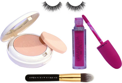 

Studio Fix Combo Makeup Brush& Eyelashes,Mac Lightful Marine Bright SPF25 Compat,Giambattista Valli Shroon Lipgloss(Set of 4)