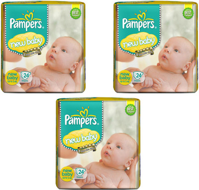 

Pampers New Baby Taped Diapers, 24 Pcs. Pack, (Set of 3 Packs ) For Baby Weight Upto 5 Kgs - New Born(72 Pieces)