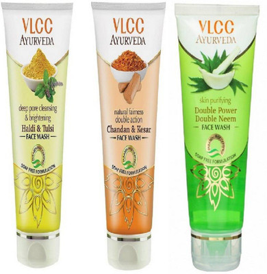 VLCC Haldi Tulsi Face wash 60ml + Chandan & Kesar Face wash 60ml + Double power double neem face wash 60ml Face Wash(180 ml)