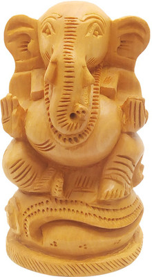 Apnoghar Ganesha Decorative Showpiece  -  10 cm(Wood, Brown)