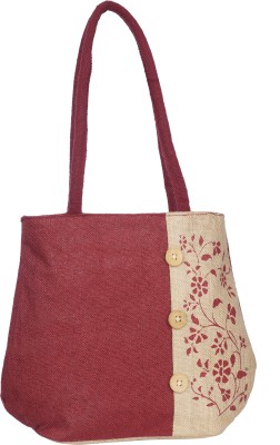 Empower Trust Tote Bag Wooden Button Multipurpose Bag(Maroon, Beige, 10 L)