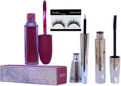 

Studio Fix Combo Eyelashes&Mac Brooke Candy Eyeliner,Mascara,Giambattista Valli Blood Lipgloss(Set of 4)