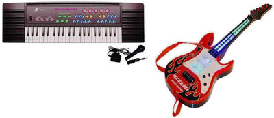 

FEMININE STYLE COMBO OF 3738 BIG Keyboard Piano with 37 Keys, Microphone, and Charger, Recording & Rock Band Music Electric Guitar(Multicolor)