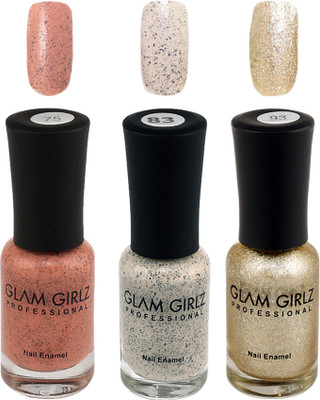 

Glam Girlz Crumble & Glitter Nail Polish-Combo(75-83-93) orange, nude, golden(Pack of 3)