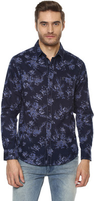 Mufti Men Floral Print Casual Dark Blue Shirt