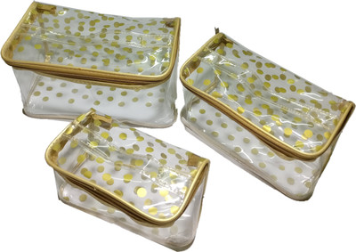 

Addyz Set of 3 Kit Vanity cosmetic toiletary Organizer Makeup storage Jewellery Vanity Box(Gold)