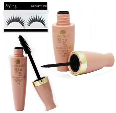 

styling Eyelashes & 9 To 5 WaterProof Liquid Eyeliner & Mascara(Set of 3)