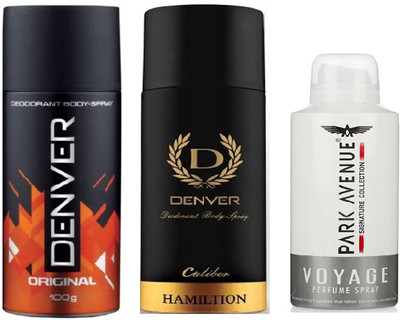

Denver CALIBER WITH ORIGINAL & PARK AVENUE VOYAGE Deodorant Spray - For Men(445 ml, Pack of 3)